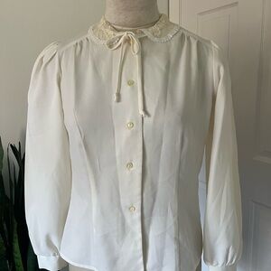Vintage Cream Blouse with Lace Collar